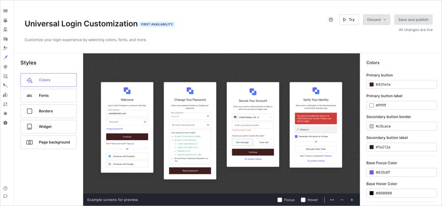 A screenshot of the Auth0 login customization screen.