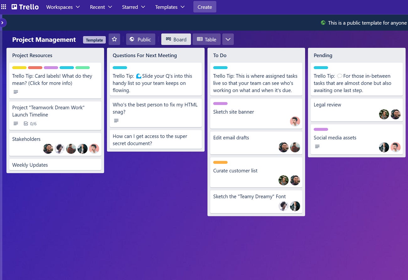 Board view in Trello.