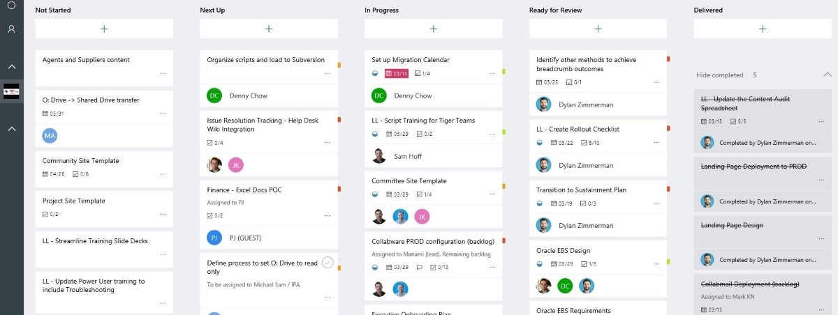 A kanban board example in Planner.