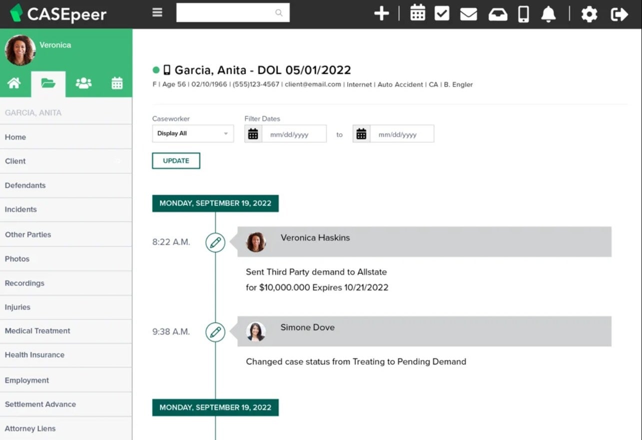 Screenshot of CASEpeer integrated calendar.