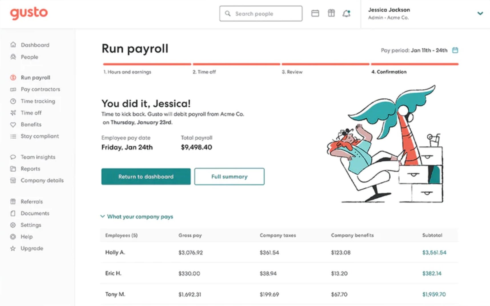 Gusto payroll interface.