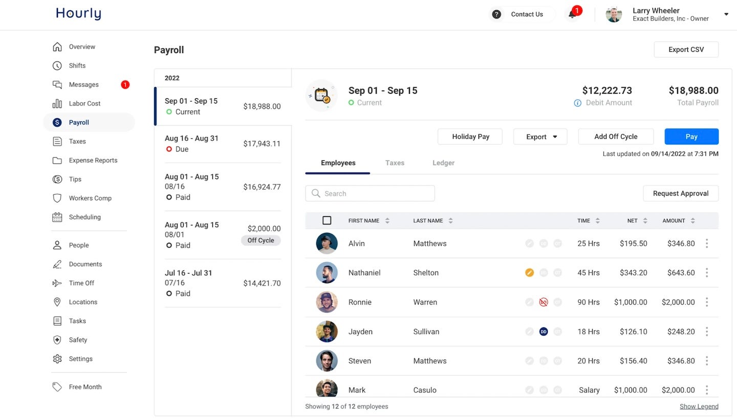 Hourly payroll interface.