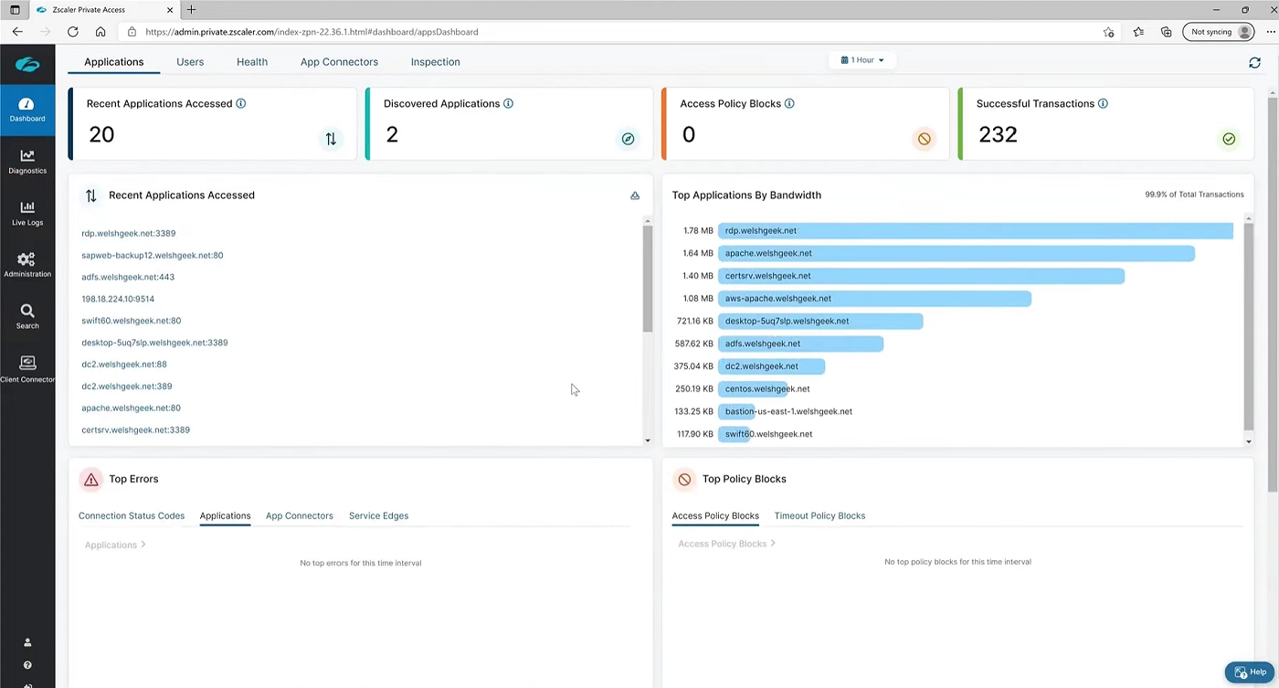 Zscaler admin dashboard.